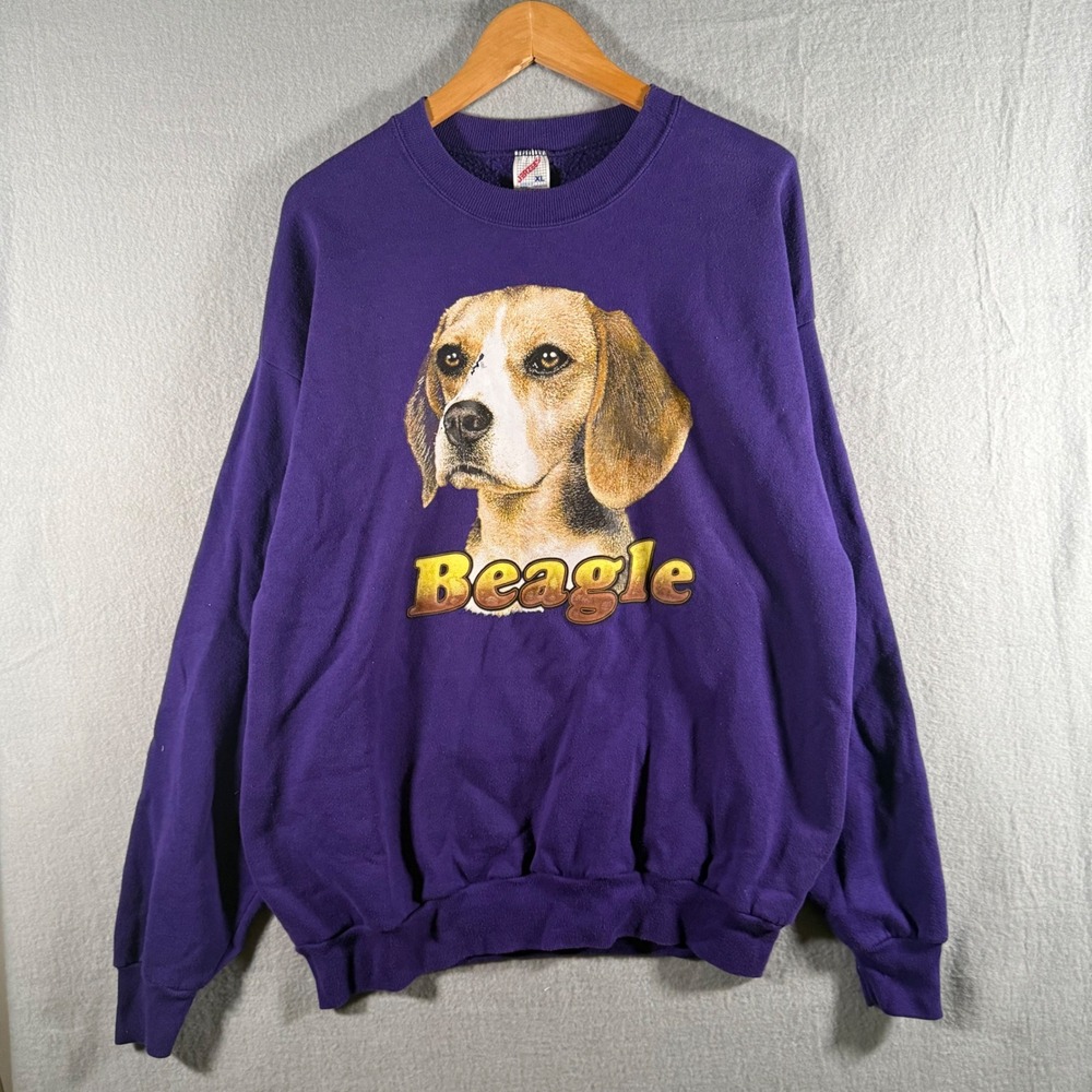 Vintage 90s Jerzees Beagle Dog Graphic Purple Sweatshirt XL Made in USA